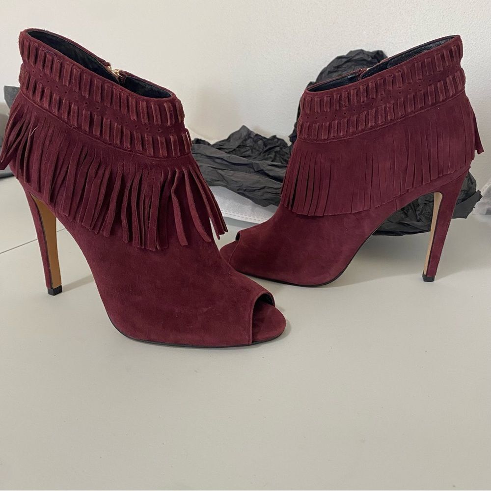 REBECCA MINKOFF Rio Suede Fringe Open toe Booties - Picture 2 of 9